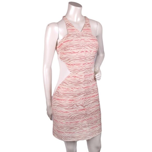 AS by DF Woven Short Dress Halter Neck Stretch Mesh Side Panel Cream Red Tan - Picture 1 of 9